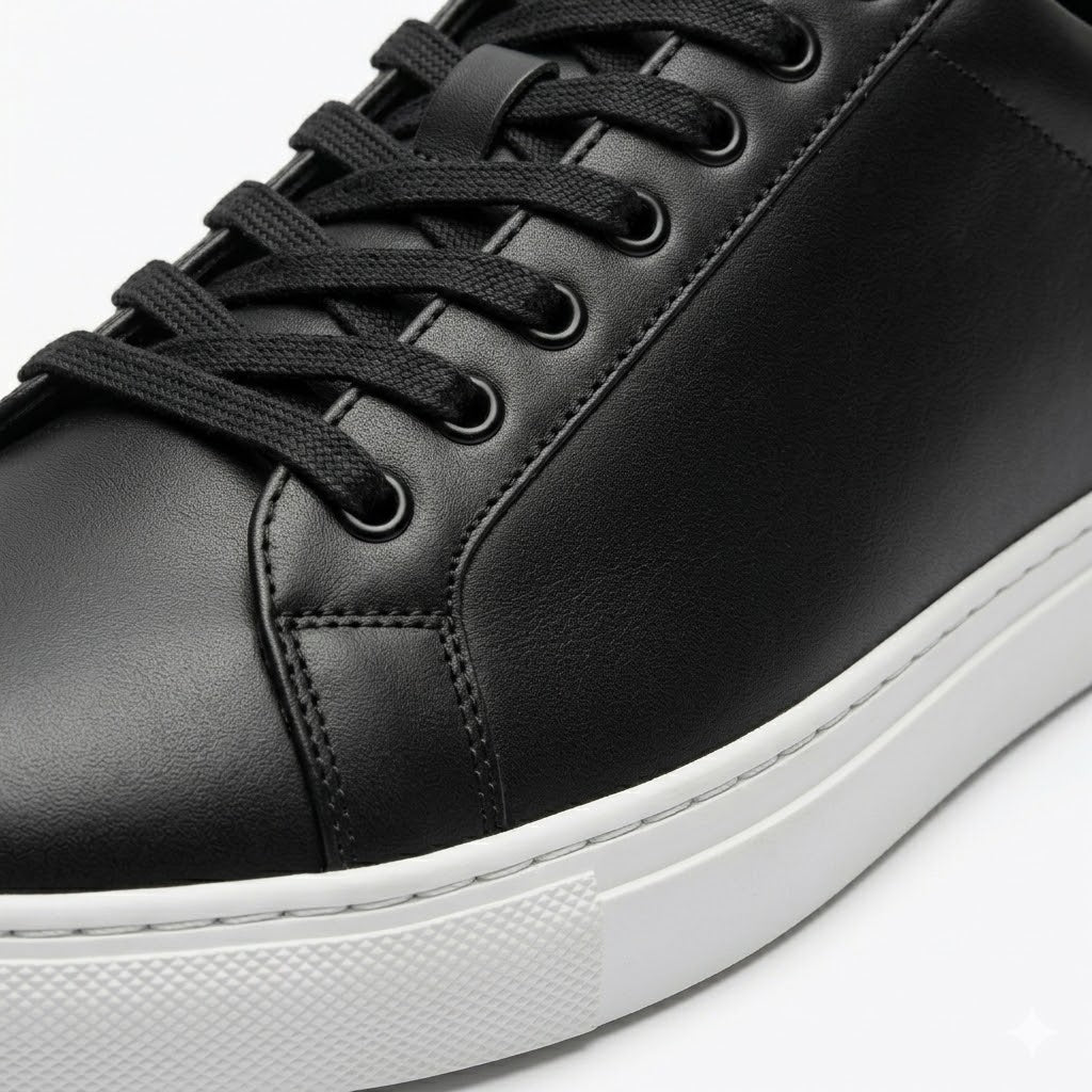Minimalist Premium Black Leather Sneakers
